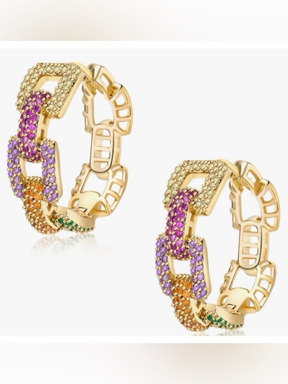 NEW 14k Gold Plated Elegant Multicolor Hoop Earrings